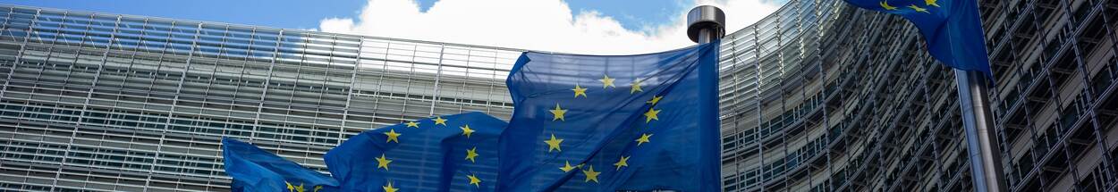 European Union flags in front of the Berlaymont building, headquarters of the European Commission in Brussels