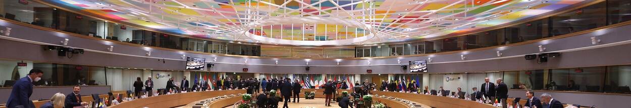 Table in meeting room of the Council of the EU