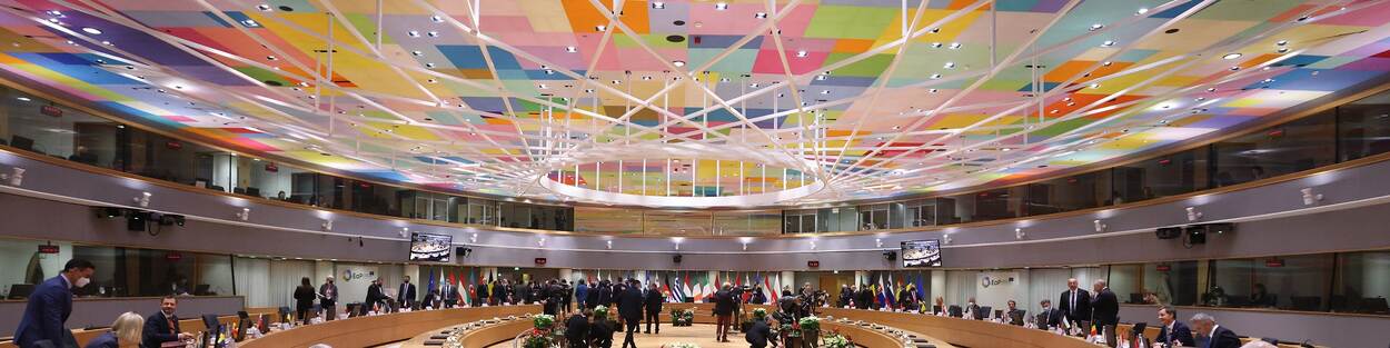 Table in meeting room of the Council of the EU